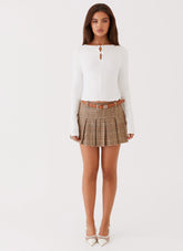 Simone Long Sleeve Bow Top - White